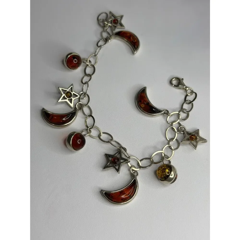 Starry Sky 925 Sterling Silver Amber Bracelet Length 7.5